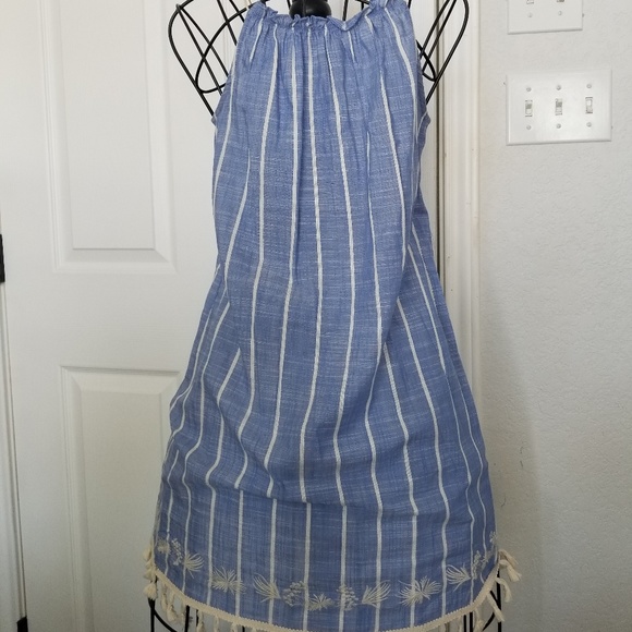 Knox Rose Dresses & Skirts - Knox Rose Chambray stripe tassle halter dress
